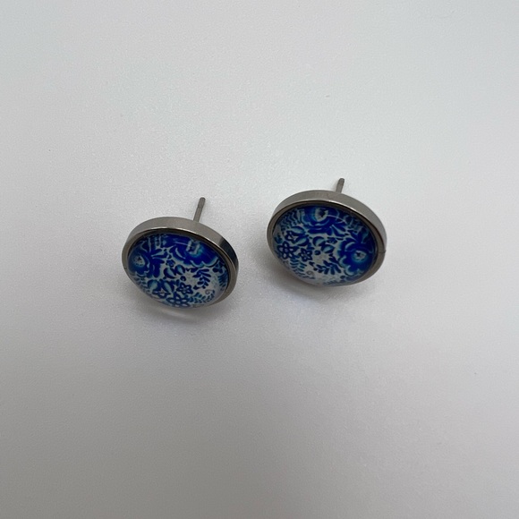 Classic Silver & Blue Stud Earrings - Stylish Blue Trendy Small Earrings - Picture 5 of 13